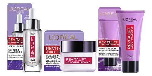 Kit L'oréal Paris Crema Día+sérum +crema Ácido Hialurónico