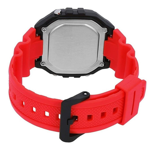 Reloj pulsera Casio Youth W-218H de cuerpo color negro, digital, para hombre, fondo gris, con correa de resina color rojo, dial negro, minutero/segundero negro, bisel color negro, luz ámbar y hebilla simple