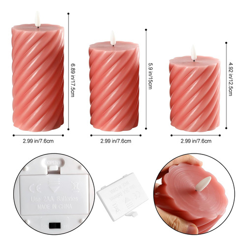 Loliow Twist Velas - Juego De 3 Velas Parpadeantes Sin Llama