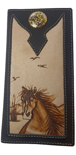 Cartera Larga  Vaquera Pirografiada Caballo