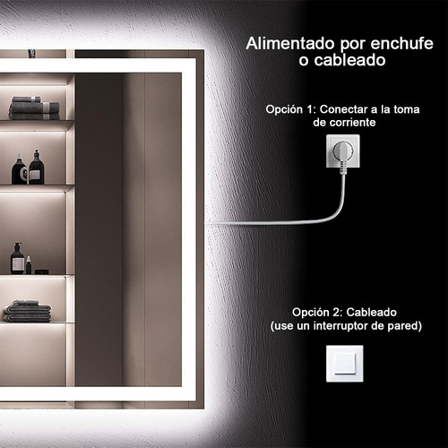 Espejo Led Para Baño 80x60cm Touch 3 Modo Con Función Antiva