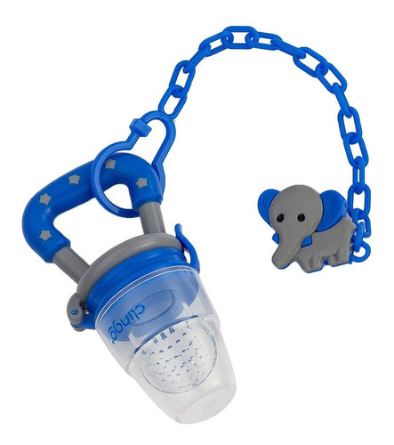 Porta Fruta Chupeta Silicone Com Prendedor Elefante Sem Bpa Cor Azul