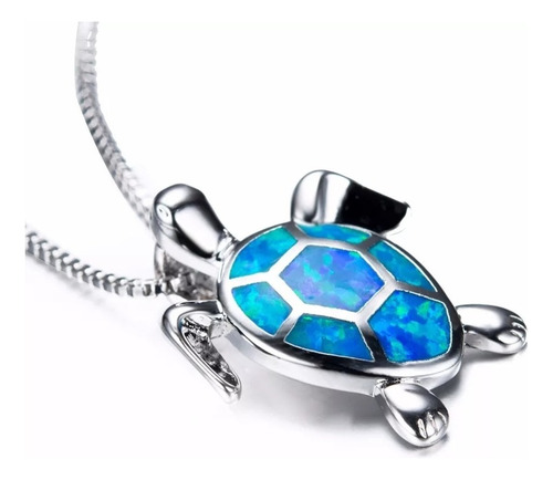 E Collar Tortuga Ópalo Fuego Azul Plata Juvenil Joya Moda