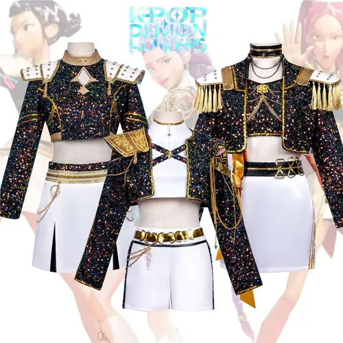 Krilucly Disfraz De Cazadora Kpop – Conjunto De Top Corto Y Pantalón Para Niñas, Ideal Para Halloween Y Cosplay (Dorado)