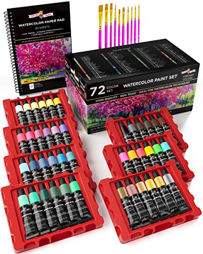 Watercolor Paint Set Kids - 72 Watercolor Paint Tubes, Water