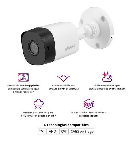 Camara 5 Megapixeles Exterior 20m De Noche Cvi Tvi Ahd Dahua