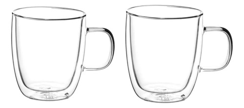 Set X2 Tazas Doble Vidrio C/mango 350ml Carol Fcg Vidrio Doble Asa
