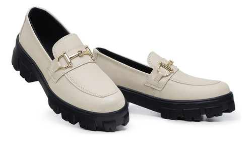 Kit 2 Pares Mocassim Feminino Tratorado Plataforma Com Metal