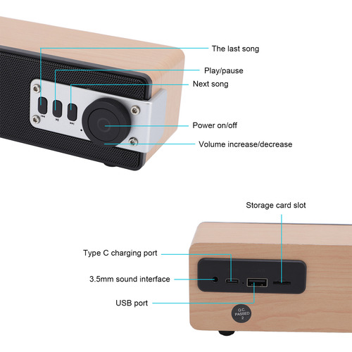 Barra De Sonido Portátil Con Doble Altavoz Compacto Y Multif