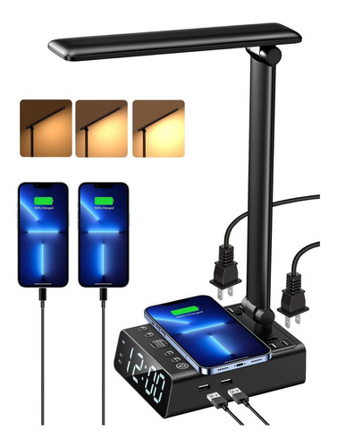 Led Desk Lamp With 15w Wireless Charger, 2 Usb Charging Port