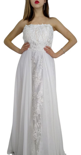 Vestido Novia Strapless De Gasa Y Tull Bordado Moda Pasion