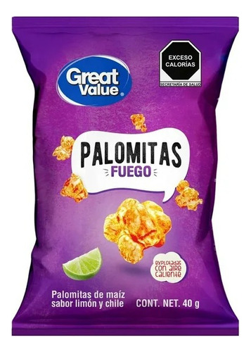19 Pzas Palomitas De Maíz Great Value Fuego Sabor Limón Y Ch