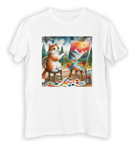 Remera Niño Gato Pintor Arte Dibujando Pincel Color