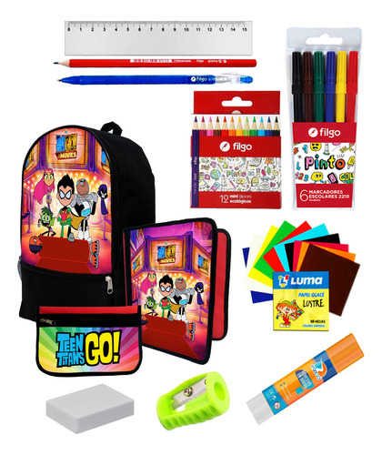 Super Set Mochila + Utiles De Jovenes Titanes C130