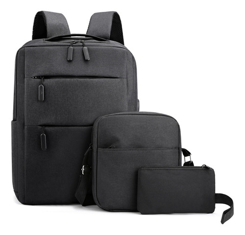 Set 3 Mochilas Bolsas Escolar Impermeable Antirrobo con Puerto Usb Cosmic Black Merion MB03 18L