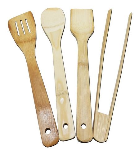 Set 4 Utensilios Cocina  Madera Bambú Pettish Online Cg