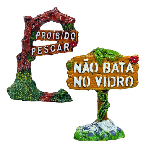 Enfeite Aquário Kit Placa Proibido Pescar/ Não Bata No Vidro