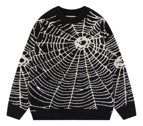 Suéter Hip Hop Niche Spider Web Con Cuello Redondo