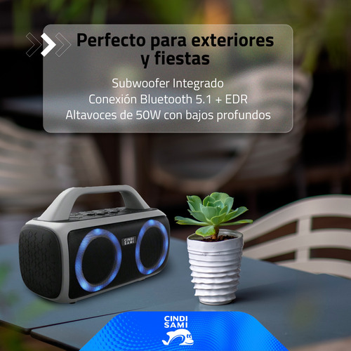 Altavoces Bluetooth Inalambrico 50w Subwoofer Cindisami Negro
