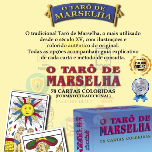 Imagem 4 de 10 de Baralho Tarot Marselha Original 78 Cartas+brinde Kit 7pedras