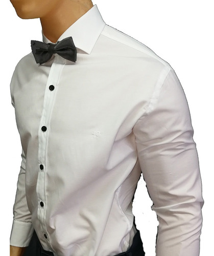 Camisa Lisa Blanca Divarezzi Slim Fit Con Botón Negro Xs-xxl