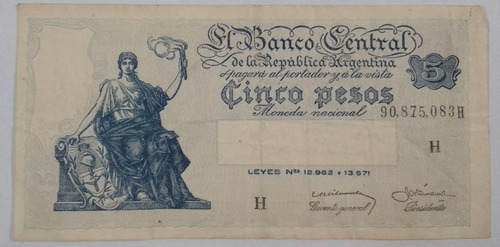 Billete $5 Pesos Moneda Nacional Argentina