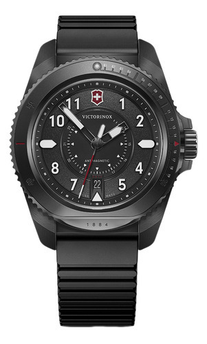 Reloj de pulsera Victorinox 241982.0, analógico, para hombre, fondo negro, con correa de silicona color negro, bisel color negro y hebilla doble