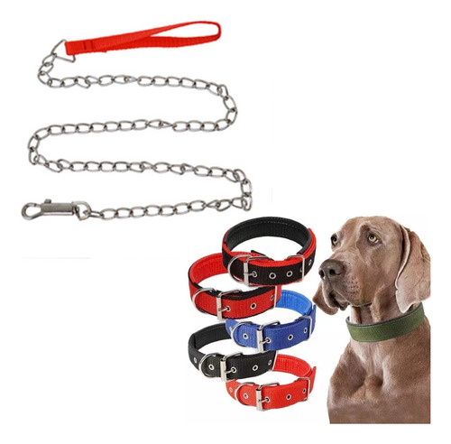 Pack Cadena Para Paseo 1.5mx4mm + Collar Perro Grande 60x4cm