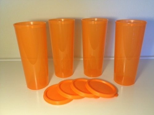 Nuevo Tupperware Vaso 16 Oz Classic Lado Recto Naranja Sello