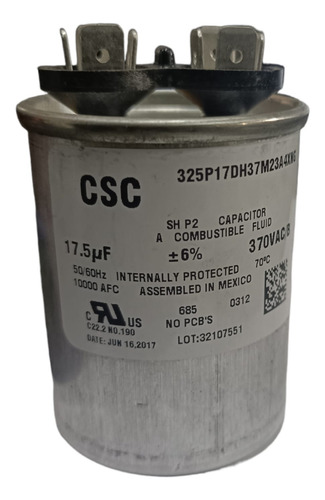 Capacitor Csc 17.5uf +_6% 370vac Aluminio 325p17dh37m23a4xng