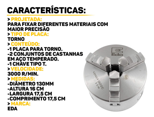Placa Universal Ferro P/ Torno Fixação Com 3 Castanhas 130mm