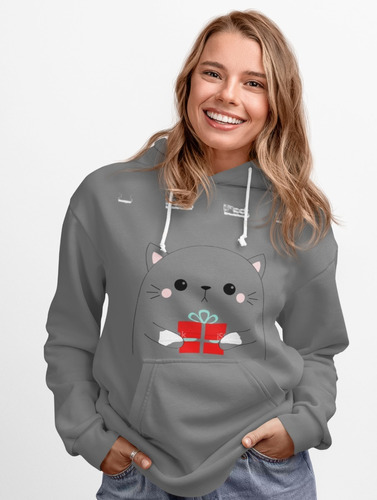 Poleron Gatito Lindo Regalo Mujer Algodon Estampado Invierno