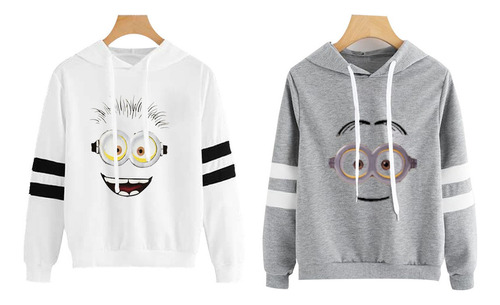 Buzo Buso Saco Hoodie Blanco Y Gris Pareja Minions