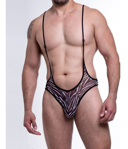 Body Masculino Tule Estampa Zebra