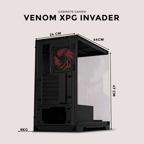 Gabinete Gamer Xtreme Pc Gaming Venom V2 Edition Media Torre Atx 5 Fan Usb-c Cristal Templado Argb Negro