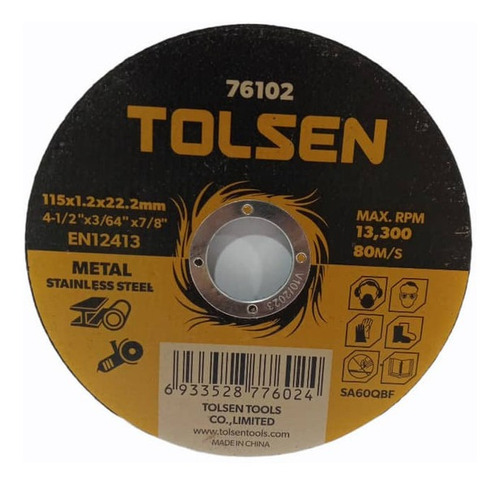 Tolsen Disco De Corte Plano Metal Y Acero 115x1.2x22.2mm