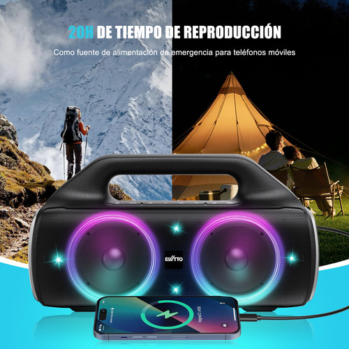 Parlante Ewtto ETP406B Portátil con Bluetooth Waterproof Color Negro 110V/220V