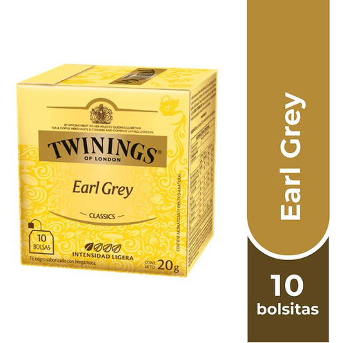 Twinings Té Earl Grey (etiqueta Amarilla) X 10 Bolsitas