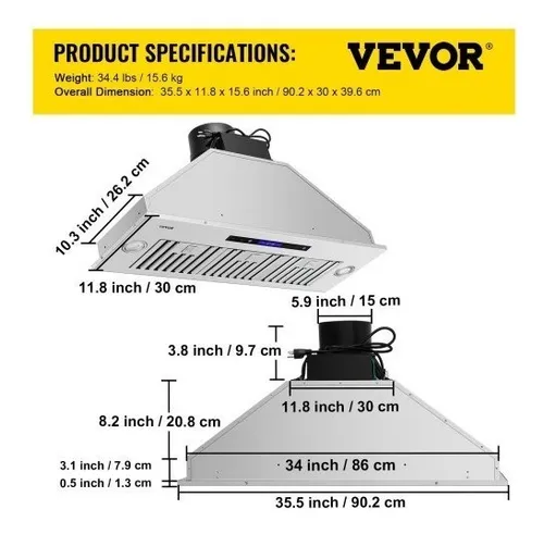 Campana Extractora Ventilación 900cfm Control Remoto Táctil