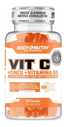 Vitamina C 1g + Zinco + Vit D 120 Cápsulas - 2 Meses Sabor Sem Sabor