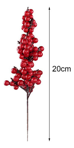50 Ramas Decorativas De Frutos Rojos Artificiales Con Base R