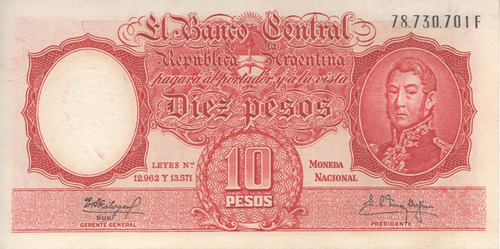 Bottero 1970 - Billete 10 Pesos Mon. Nac. Año 1961 - S/circ.