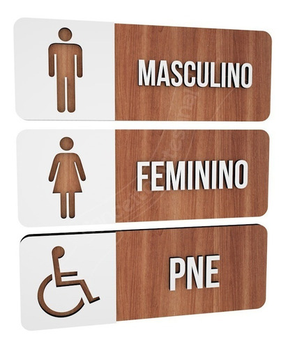Placa Sinalização Banheiro Feminino Masculino E Pne Deficien