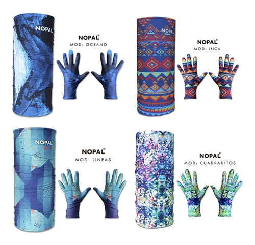 Combo Cuello Multiuso Nopal + Guantes Térmicos Running Bici