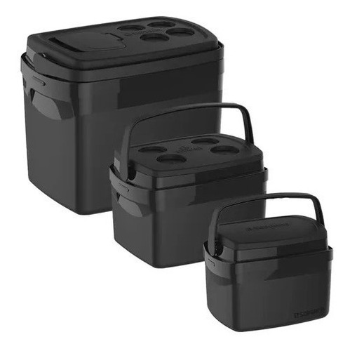 Kit 3 Caixas Termicas 32l/12l/5l Cooler Soprano Preto