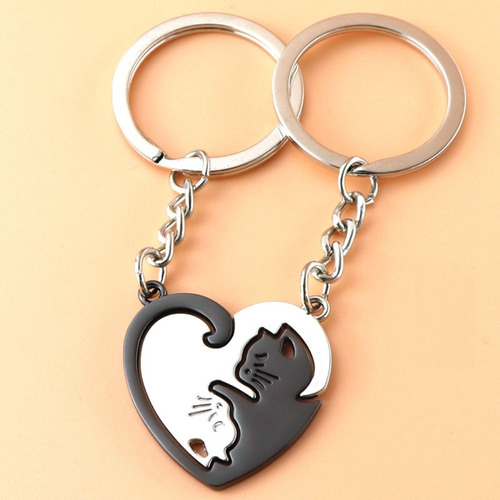 1 Par De Chaveiro Para Casais Black Cat Car Key Ring Heart C