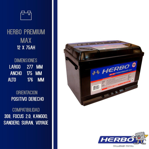Bateria Herbo Premium Max 12x75 Vw Gol 1.6 Naf 1.9 Td