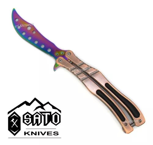 Canivete Butterfly Black Red Cs Go Trava De Mola + Bainha - Osato Shop