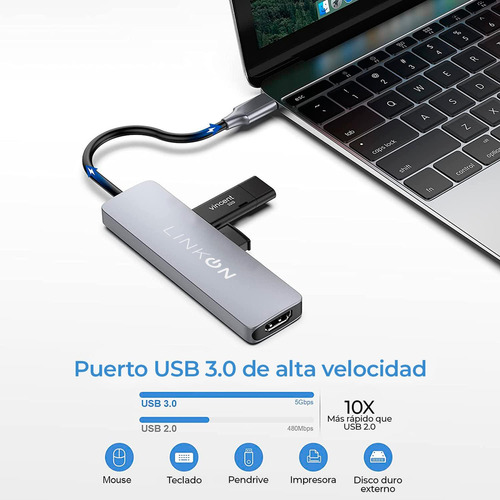 Imagen 2 de 8 de Hub Adaptador Usb Tipo C 6 En 1 Para Mac Macbook Windows