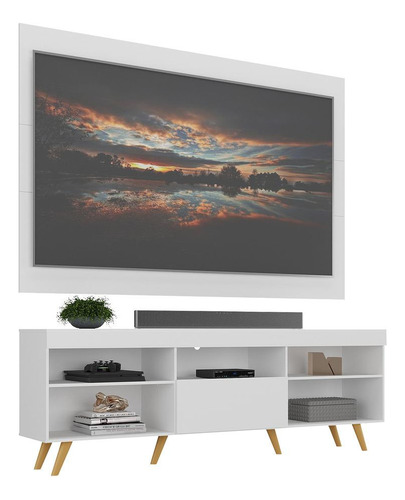 Rack Retrô Com Painel Tv 75  Web Multimóveis V1046 Cor Branco/Natural